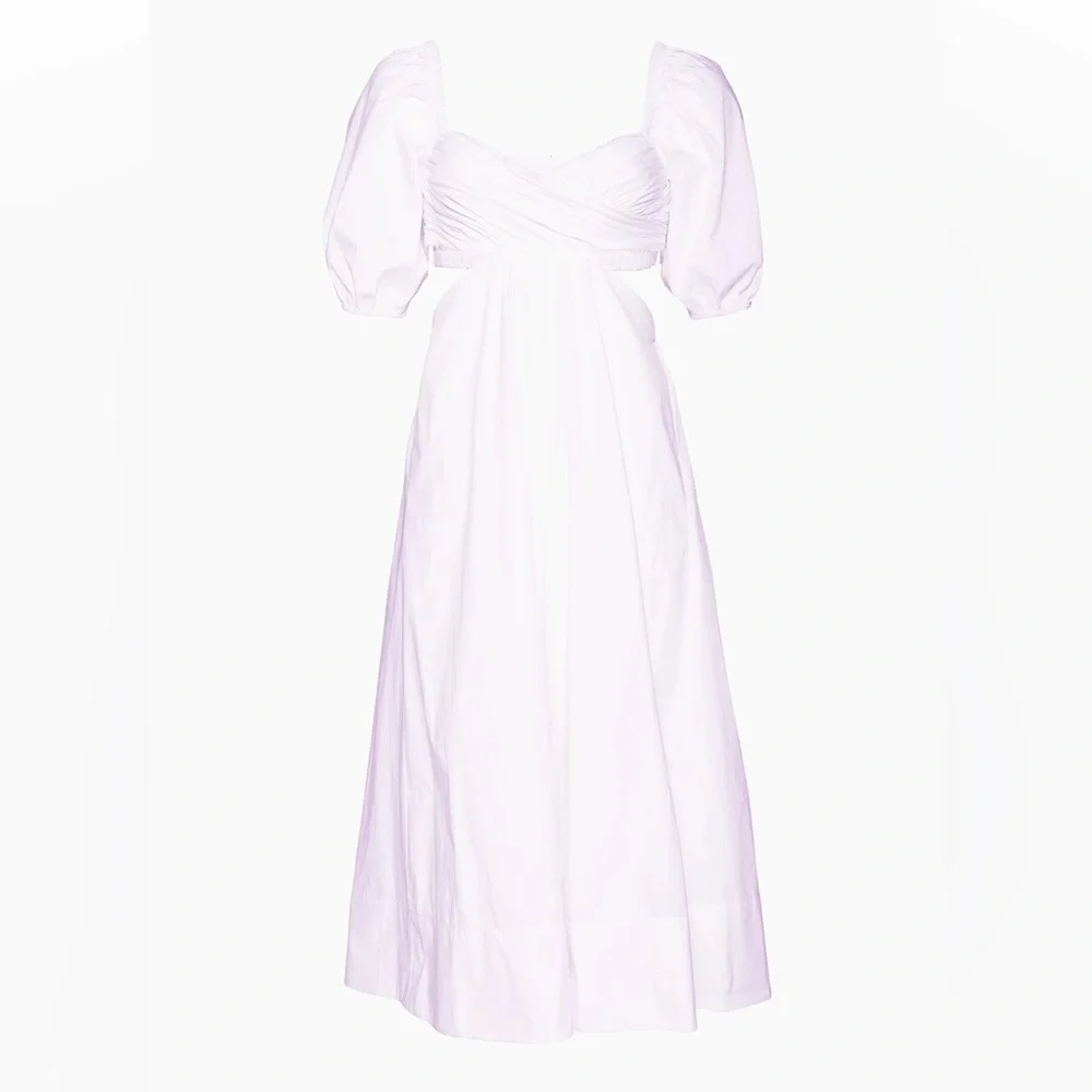 NWT Staud Carina Cut Out Puff Sleeves Midi Dress Size XL White Romantic Feminine - Picture 7 of 15